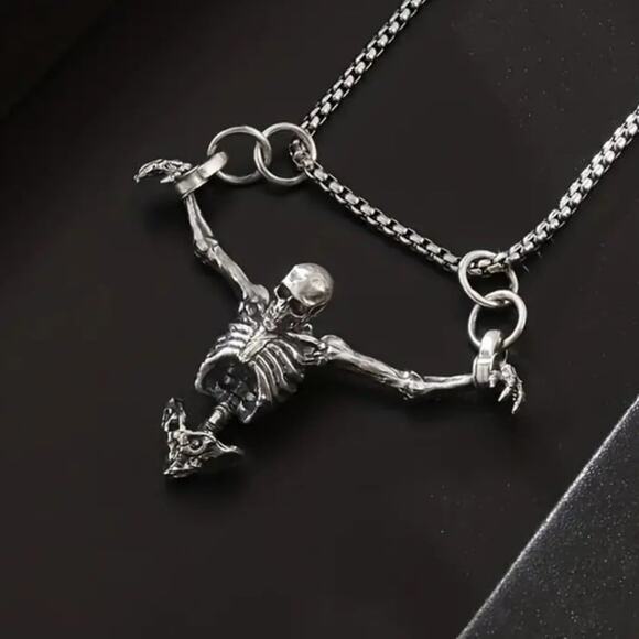 Skeleton Necklace Skull Crossbones Halloween Cosplay Punk Rock Gothic Jewelry